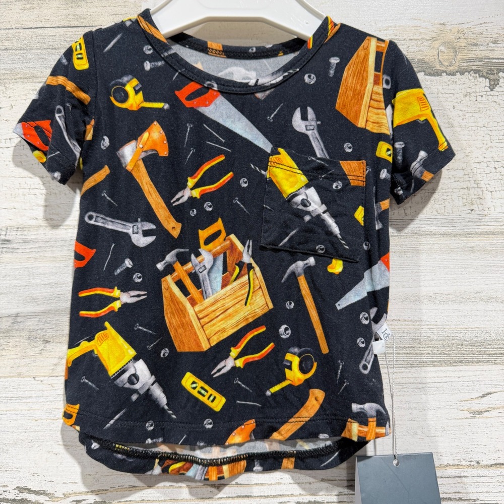Hanlyn Collective Pocket Tee Boys 6-12M Black Tool Print Construction NWT